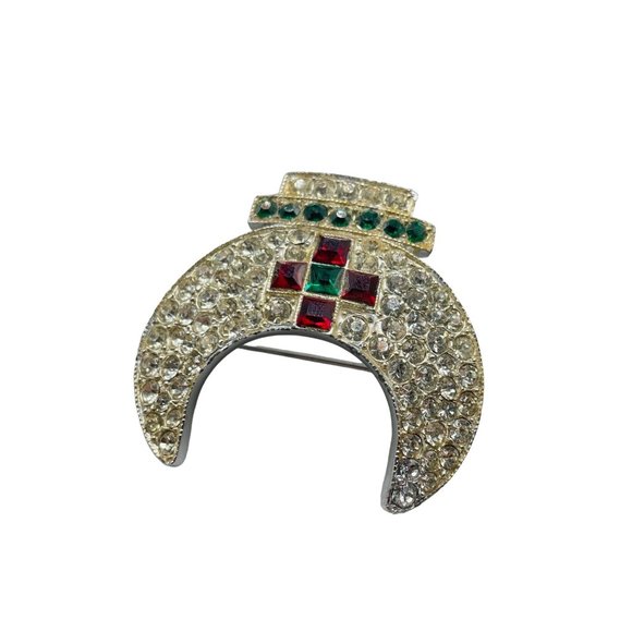 Signed ORA Vintage Crown Pin Brooch Rhinestones Pave Pot Metal 1940s Costume Pin - Picture 1 of 10